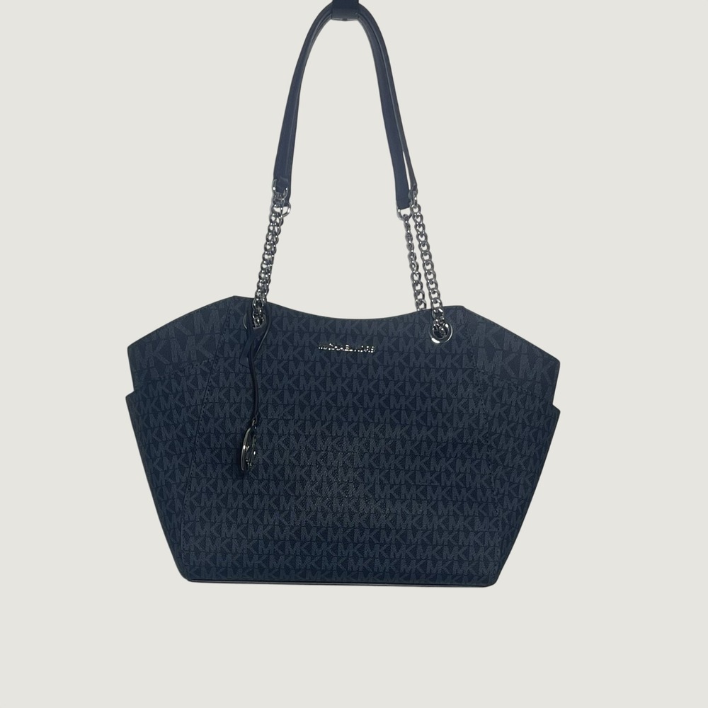 Michael Kors Jet Set Travel Large Tote NWT Admiral Blue MK Logo Chain
